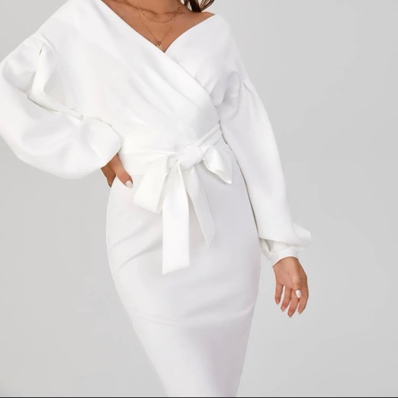 Off the Shoulder Sweater Wrap Midi Dress - Picture 3 of 5